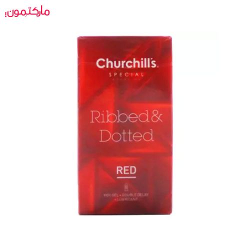 کاندوم خاردار چرچیلز مدل Ribbed & Dotted Red بسته 12 عددی