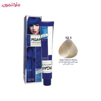 رنگ مو پیگار شماره 12.1 رنگ سوپر پلاتینه دودی (خوشه نقره ای) 100 میل