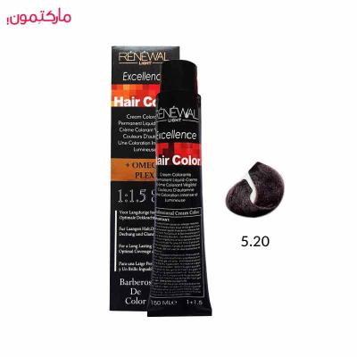 رنگ مو رنوال شماره 5.20 رنگ شرابی بادمجانی متوسط 150 میل