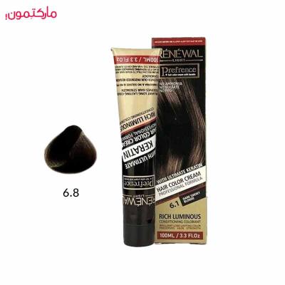 رنگ مو بدون آمونیاک رنوال شماره 6.8 رنگ بلوند زیتونی تیره 100 میل