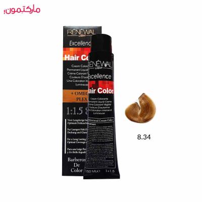 رنگ مو رنوال شماره 8.34 رنگ بلوند تنباکویی روشن 150 میل